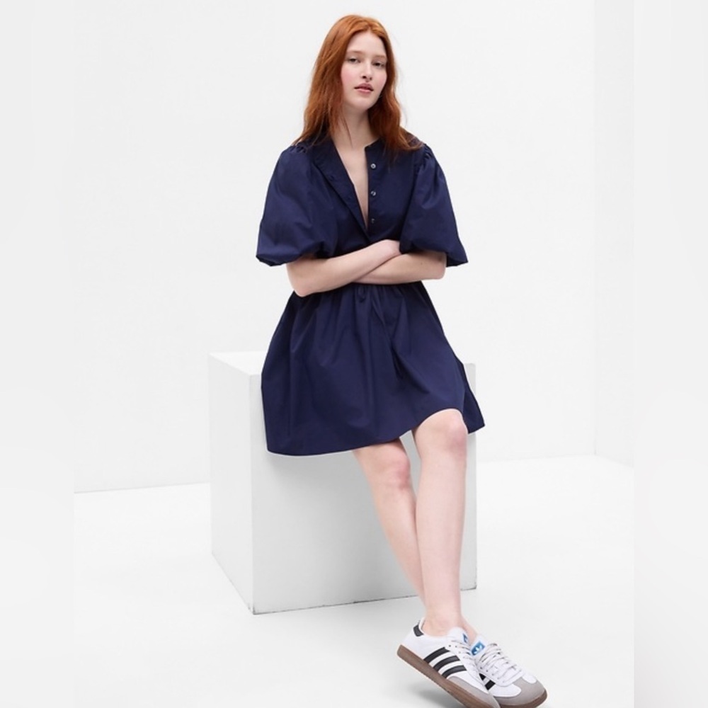 GAP Navy Blue Puff Sleeve Dress - Picture 1 of 6